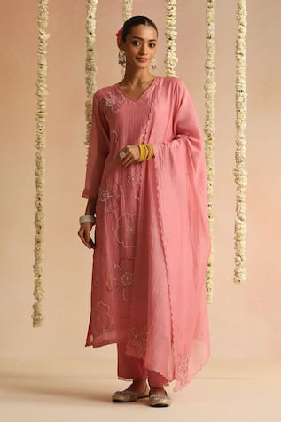 Beige Sequin Work Kurta Set 