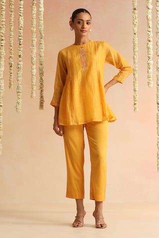 Beige Sequin Embroidered Top & Pant Set 