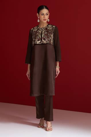 Sitaraa Vajrika Brown Embroidered Bolero Kurta Set 