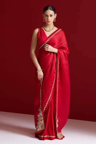 Sitaraa Svaraa Red Embroidered Saree With Blouse 