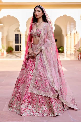 Osaa By Adarsh Scarlet Embroidered Bridal Lehenga Set 