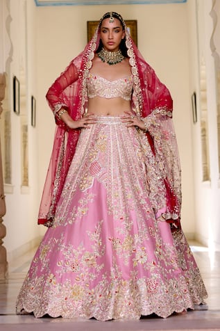 Osaa By Adarsh Rosaline Pink Mulberry Silk Bridal Lehenga Set 