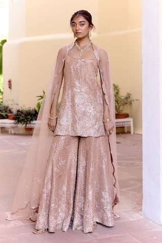 Osaa By Adarsh Caramel Taupe Kurta Sharara Set 