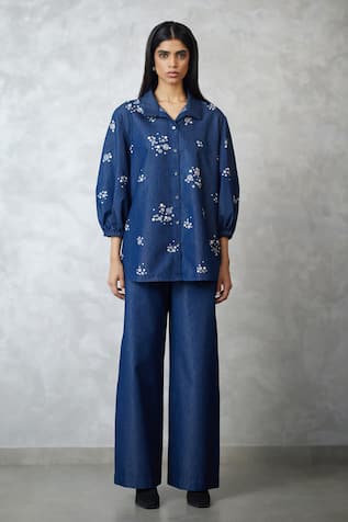 Nachiket Barve Dottie Bishop Sleeve Denim Set 