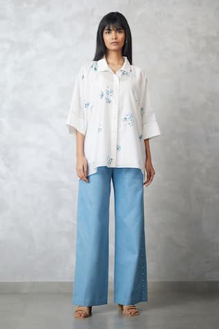 Nachiket Barve Dottie Pearl Shirt & Denim Pant Set 