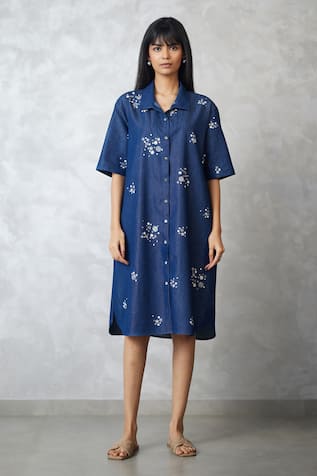 Nachiket Barve Dottie Denim Lounge Shirt Dress 