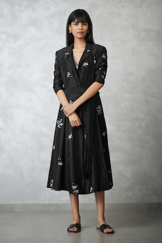 Nachiket Barve Black Chanderi Jacket With Dress 