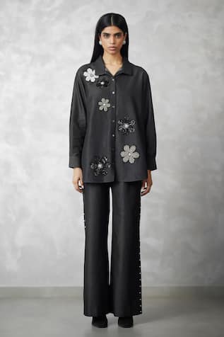Nachiket Barve Black Denim Shirt & Pant Set 