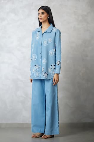Nachiket Barve Cutwork Shirt & Denim Pant Set 