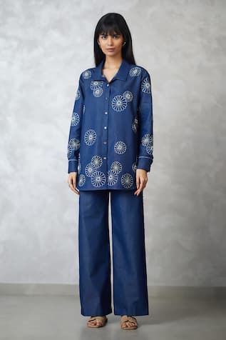 Nachiket Barve Cutwork Denim Shirt & Pant Set 