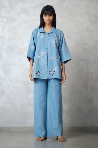 Nachiket Barve Light Blue Denim Shirt & Pant Set 