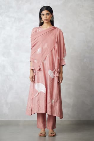 Nachiket Barve Ginkgo Crushed Silk Kurta Set 