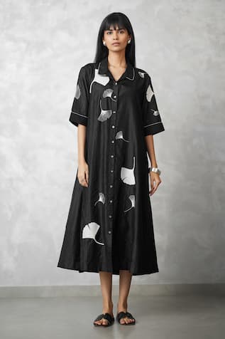 Nachiket Barve Ginkgo Crushed Silk Shirt Dress 
