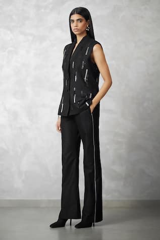 Nachiket Barve Black Denim Blazer & Pant Set 