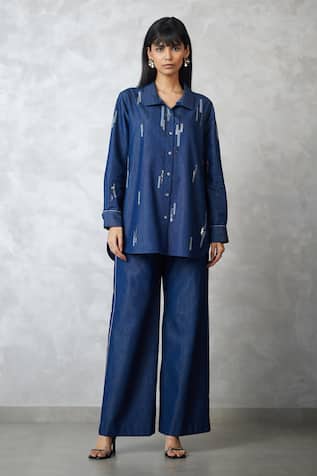 Nachiket Barve Skyline Denim Shirt & Pant Set 