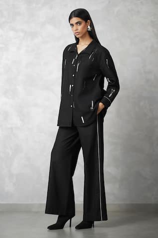 Nachiket Barve Black Denim Shirt & Pant Set 