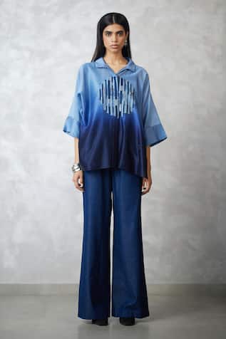 Nachiket Barve Ombre Skyline Circle Motif Shirt & Pant Set 