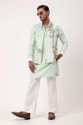 PAARSH Sky Song Embroidered Nehru Jacket Set 
