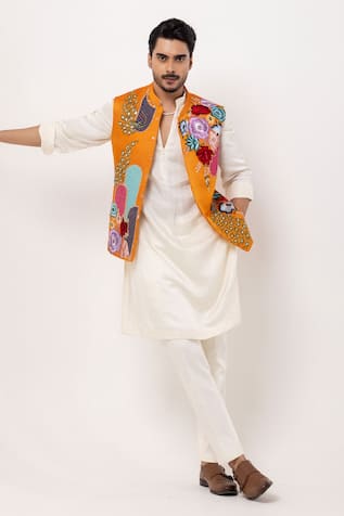PAARSH Tangerine Trail Nehru Jacket Kurta Set 