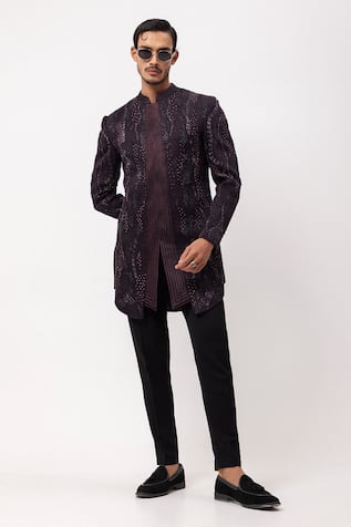 PAARSH Royal Plum Embroidered Achkan With Pant 