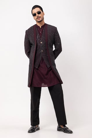 PAARSH The Merlot Embroidered Achkan With Pant 