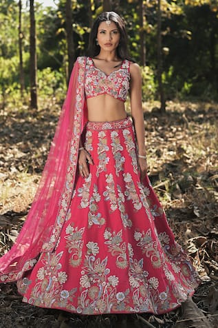 Panihari Raw Silk Embroidered Lehenga Set 