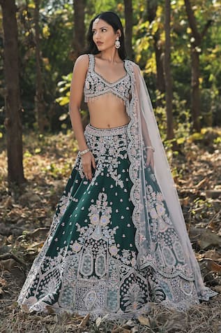 Panihari Raw Silk Embroidered Lehenga Set 