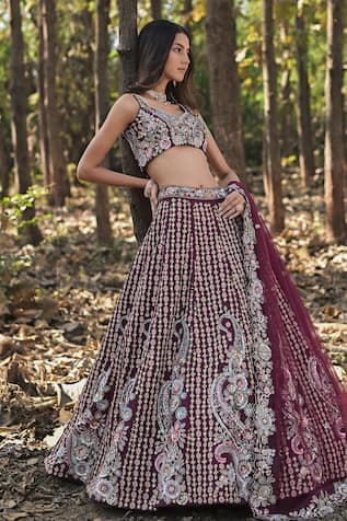 Panihari Raw Silk Bridal Embroidered Lehenga Set 