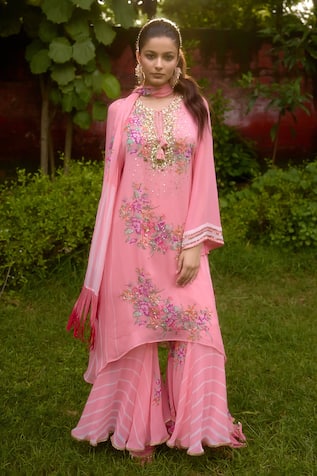 Nikasha Dilkush Floral Embroidered Kurta Sharara Set 
