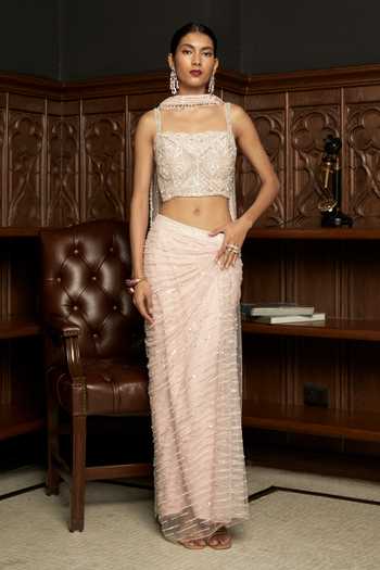 Istya Embroidered Blouse Draped Skirt Set 