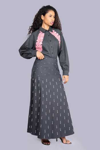 Jajobaa Denim Shirt & A Line Skirt Set 