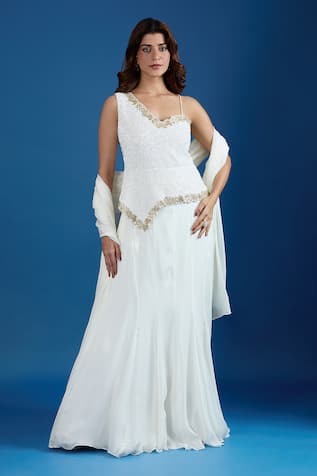 Samyukta Singhania Sequin Embroidered Asymmetric Blouse & Skirt Set 