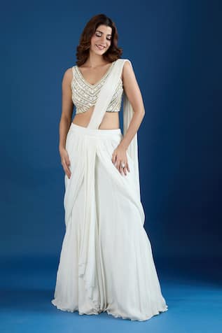 Samyukta Singhania Embroidered Blouse With Pre-Draped Saree 