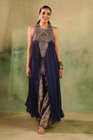 Reeti Arneja - Theklub Begum Midnight Blue Kurta Set Maroon Mughal Embroidered Kurta Set 