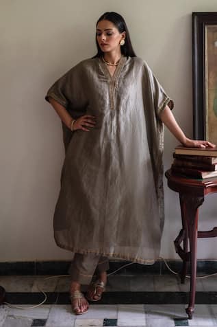 Shorshe Clothing Richa Handwoven Tissue Kaftan With Pant 