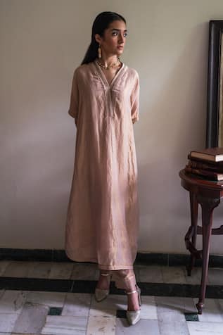Shorshe Clothing Richa Handwoven Tissue Kaftan With Pant 