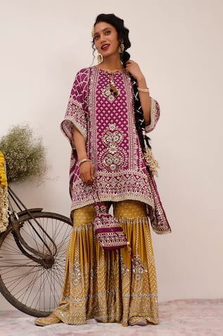 Surkh Syahi Son Chidhaiya Kaftan Set 