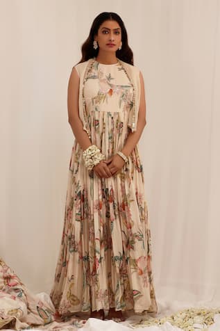 Surkh Syahi Madhaniya Anarkali With Jacket 