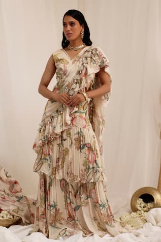 Surkh Syahi Madhaniya Draped Saree With Blouse 