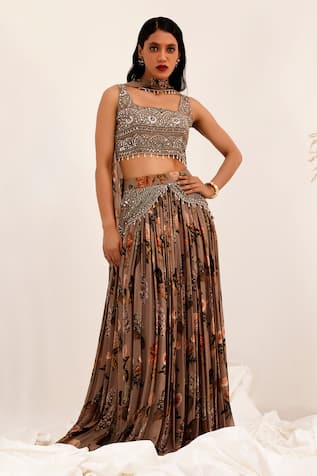Surkh Syahi Aaina Printed Lehenga Set 