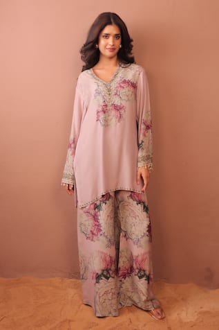 Surkh Syahi Carnation Crush Tunic Set 