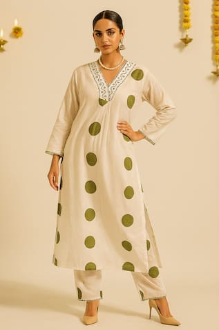 Thee Modern Roots Polka Dot Print Kurta Set 