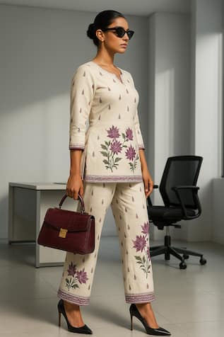 Thee Modern Roots Floral Print Kurta With Pant 