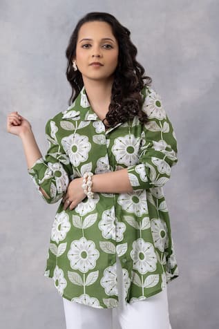 Thee Modern Roots Floral Print Cotton Mul Shirt 