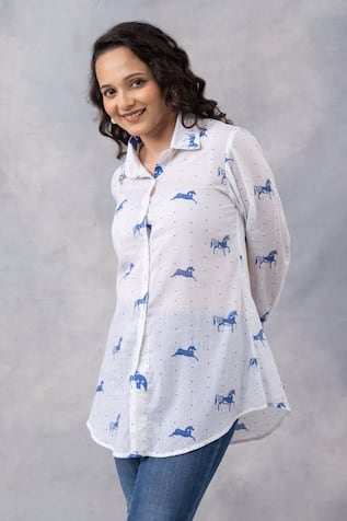 Thee Modern Roots Horse Print Cotton Mul Shirt 