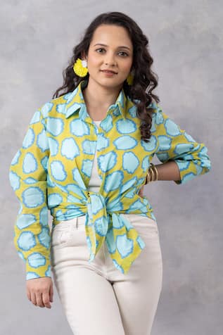 Thee Modern Roots Mango Polka Print Cotton Mul Shirt 