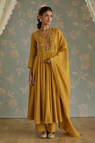 Kritika Dawar Saira Mustard Hand Embroidered A-line Kurta Set 