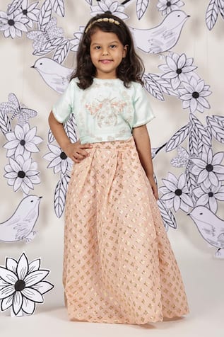 LA Dee DA Blue Bee Embroidered Top With Skirt 