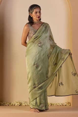 Sarang Kaur Green Iqra Saree With Unstitched Blouse 