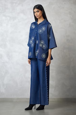 Nachiket Barve Dark Blue Denim Shirt & Pant Set 